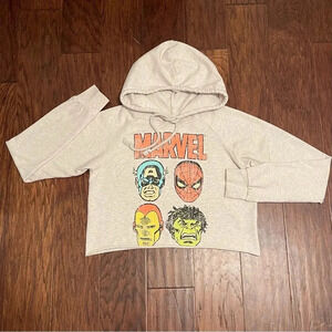 Marvel Heroes Graphic Cropped Hoodie Sweatshirt
